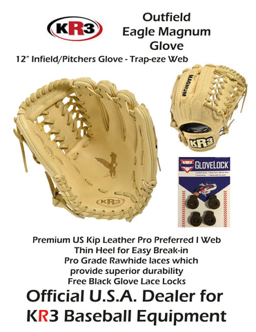 KR3 Magnum Baseball Gloves Pro Quality 12inch Infield/Pitchers Glove Trap-Eze Web